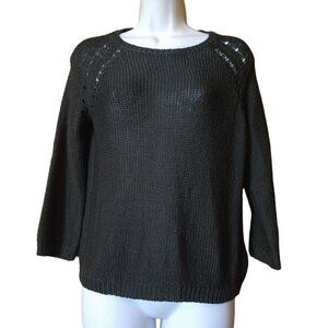 H&M Basic Women's XS 3/4 Sleeve Open Knit Pullover Green Sweater Casual